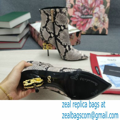 Dolce  &  Gabbana Thin Heel 10.5cm Leather Ankle Boots Snake Print Gray with Baroque DG Heel 2021